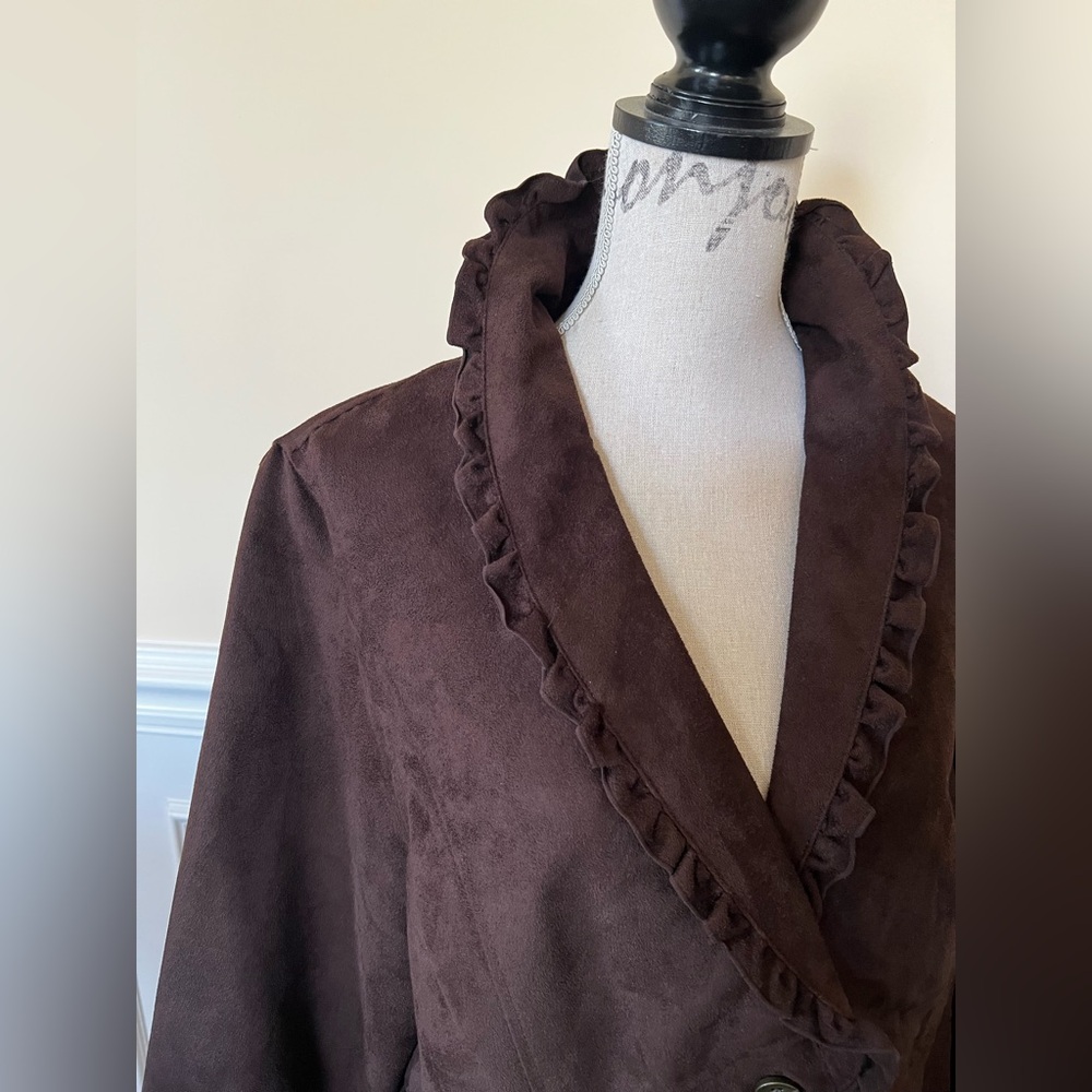 Chocolate Brown Microsuede Lightweight Button Fro… - image 4